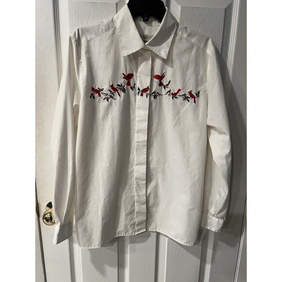 Orvis Shirt Womens 14 Cardinals Button Down Embroidered Blouse Nature Whimsical - Picture 9 of 9